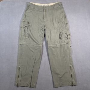Plugg Cargo Convertible Paratrooper Pants Mens 34x30 Green Baggy Ankle Zip Flare